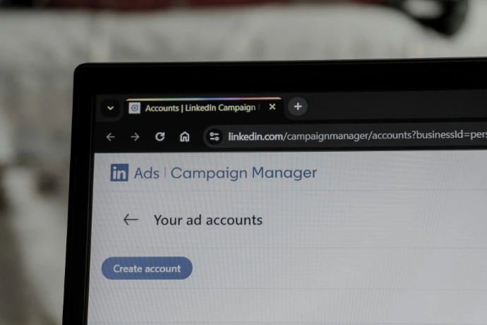 Linkedin ads campaign manager interface on laptop screen